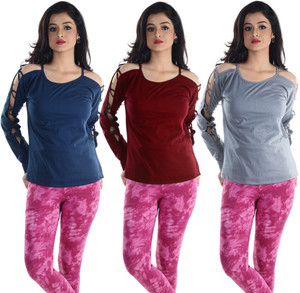 Veakupia Casual Full Sleeve Self Design Women's Multicolor Top