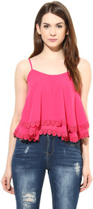 Harpa Party Sleeveless Solid Women's Pink Top
