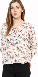 Mayra Party 3/4th Sleeve Printed Women's White Top