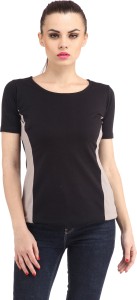 Cation Casual Short Sleeve Solid Women's Black Top