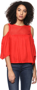 Harpa Casual 3/4th Sleeve Solid Women's Red Top