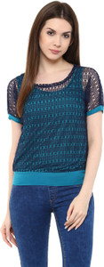 Mayra Party Short Sleeve Solid Women's Blue Top