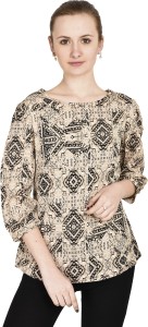Mask Lifestyle Casual 3/4th Sleeve Printed Women's Multicolor Top