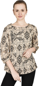 Mask Lifestyle Casual 3/4th Sleeve Printed Women's Multicolor Top