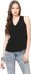 Harpa Casual Sleeveless Solid Women's Black Top