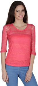 Mayra Party 3/4th Sleeve Solid Women's Pink Top