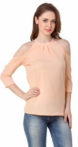Big Pout Casual 3/4th Sleeve Solid Women's Beige Top