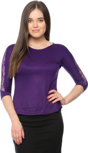 Vvoguish Casual 3/4th Sleeve Solid Women's Purple Top