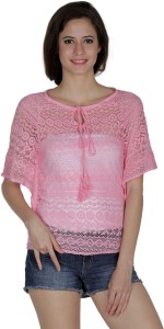Mayra Party Short Sleeve Self Design Women's Pink Top