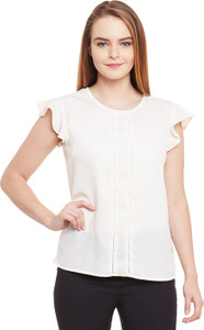 VirgoStreet Formal Petal sleeve Solid Women's White Top