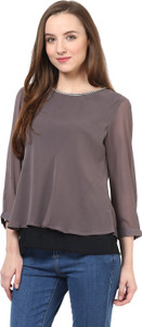 Rare Casual 3/4th Sleeve Solid Women's Grey Top