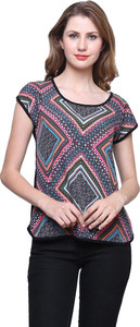 Trendsnu Casual Cap Sleeve Geometric Print Women's Multicolor Top