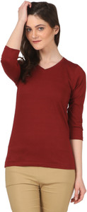 Fashion Expo Casual 3/4th Sleeve Solid Women's Maroon Top