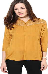 Mayra Party 3/4th Sleeve Solid Women's Yellow Top