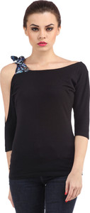 Cation Casual 3/4th Sleeve Solid Women's Black Top