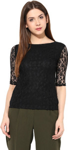 Miss Chase Party 3/4th Sleeve Solid Women's Black Top