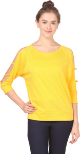 Fashion Expo Casual 3/4th Sleeve Solid Women's Yellow Top