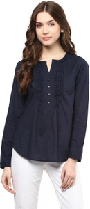 Harpa Casual Full Sleeve Solid Women's Dark Blue Top