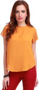 Sassafras Casual Sleeveless Solid Women's Yellow Top