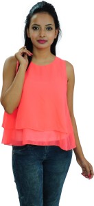 Goodwill Impex Casual Sleeveless Solid Women's Pink Top