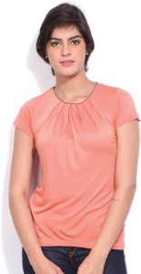 United Colors of Benetton Casual Short Sleeve Solid Women's Orange Top