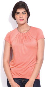 United Colors of Benetton Casual Short Sleeve Solid Women's Orange Top