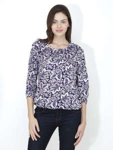 Mayra Casual 3/4th Sleeve Printed Women's Blue Top