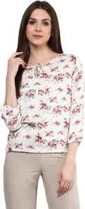 Mayra Party 3/4th Sleeve Printed Women's White Top