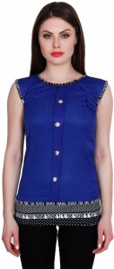 TeeMoods Casual Sleeveless Solid Women's Blue Top