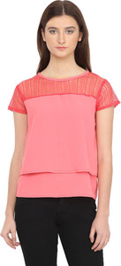 Martini Casual Short Sleeve Solid Women's Pink Top