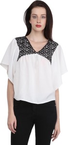 Martini Party Butterfly Sleeve Solid Women's White, Black Top