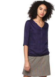 Harpa Casual 3/4th Sleeve Solid Women's Dark Blue Top