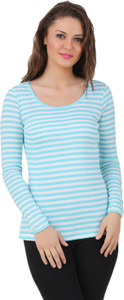Texco Casual Full Sleeve Striped Women's Light Blue, White Top