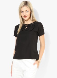Popnetic Casual Short Sleeve Solid Women's Black Top