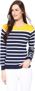Manola Casual Full Sleeve Striped Women's Yellow, Dark Blue, White Top