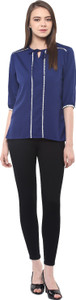 Miss Chase Casual 3/4th Sleeve Solid Women's Dark Blue Top