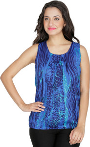 Mayra Party Sleeveless Printed Women's Blue Top