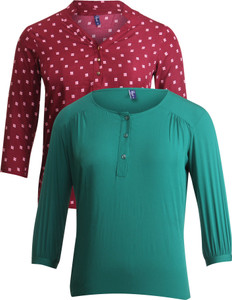 Vvoguish Casual 3/4th Sleeve Printed Women's Maroon, Green Top