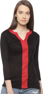 Vvoguish Casual 3/4th Sleeve Solid Women's Black, Red Top