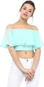 Miss Chase Casual Short Sleeve Solid Women's Green Top