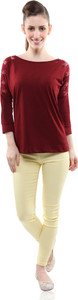 Miss Chase Party 3/4th Sleeve Solid Women's Maroon Top