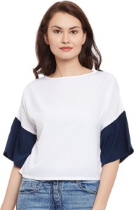 Popnetic Casual Bell Sleeve Solid Women's White Top