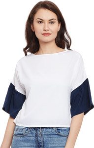 Popnetic Casual Bell Sleeve Solid Women's White Top
