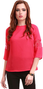Sassafras Casual 3/4th Sleeve Solid Women's Pink Top