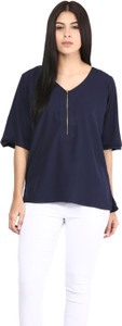 Mayra Casual Short Sleeve Solid Women's Dark Blue Top