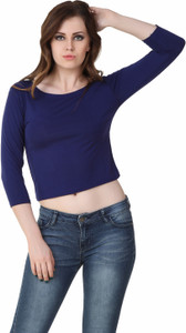 Big Pout Casual 3/4th Sleeve Solid Women's Blue Top