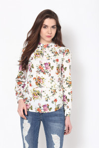 Harpa Casual Full Sleeve Floral Print Women's White Top