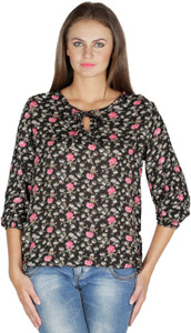 Mayra Party 3/4th Sleeve Printed Women's Black Top