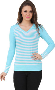 Texco Casual Full Sleeve Striped Women's Light Blue, White Top