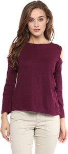 Miss Chase Casual Full Sleeve Solid Women's Maroon Top